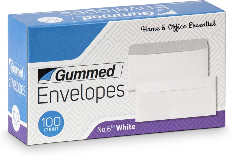 100 Pack #6 3/4 Gummed Flap, Business Envelopes for Mailing, Home and Office, 3-5/8 x 6-1/2 Inches (Pack of 100)